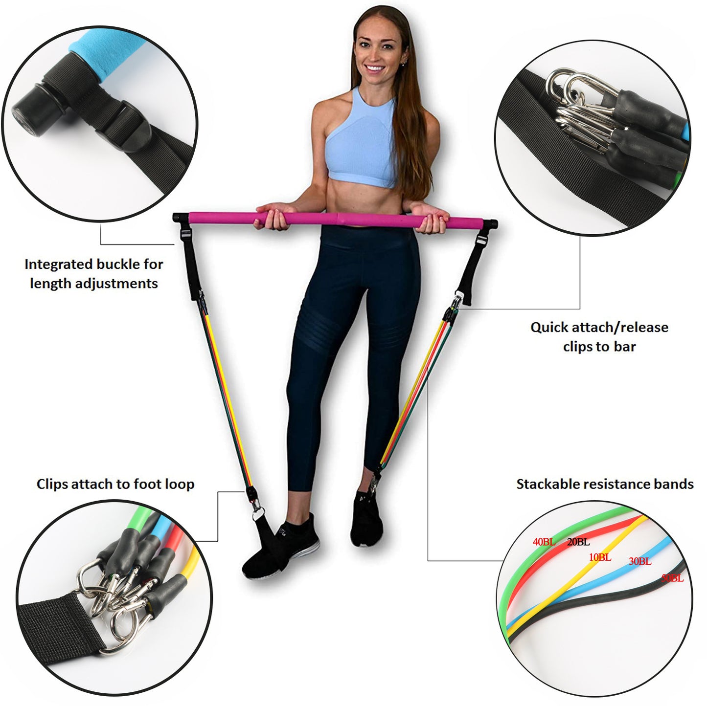 Select & Shop Fitness Yoga Pilates Bar Portable Gym Accessories Sport Elastic Bodybuilding Resistance Bands